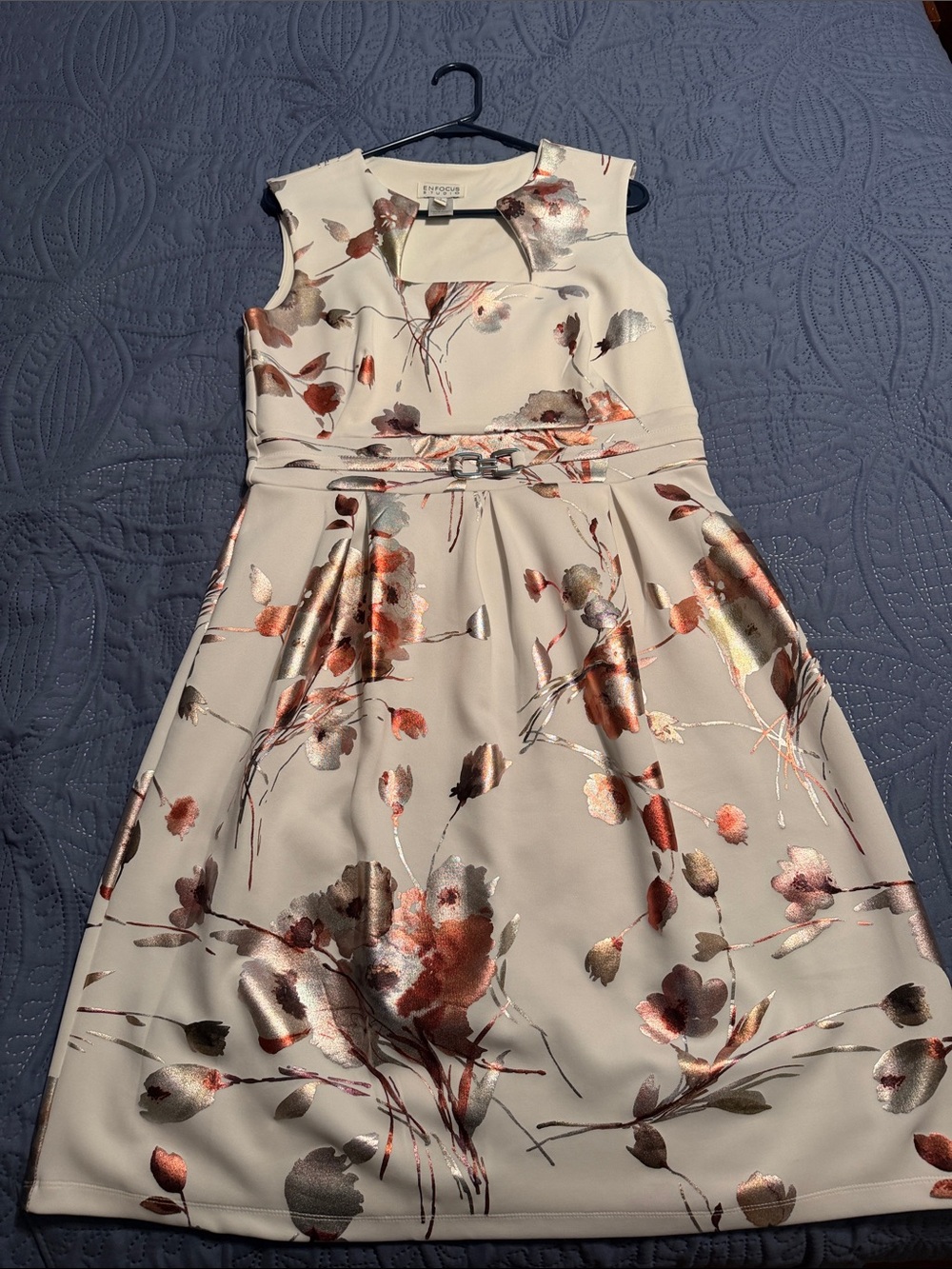 Cream Dress with Rose Gold & Silver Floral Accents